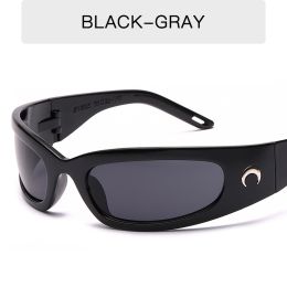 2022 New Moon Rectangular Sunglasses for Women Man Vintage Outdoor Cycling Sports Hip Hop Punk Sun Glasses UV400 Trend Female (Lenses Color: black gray)