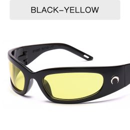 2022 New Moon Rectangular Sunglasses for Women Man Vintage Outdoor Cycling Sports Hip Hop Punk Sun Glasses UV400 Trend Female (Lenses Color: balck yellow)