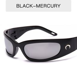 2022 New Moon Rectangular Sunglasses for Women Man Vintage Outdoor Cycling Sports Hip Hop Punk Sun Glasses UV400 Trend Female (Lenses Color: black sliver)