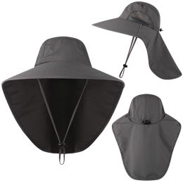 Wide Brim Bucket Hat with Neck Cover Quick Dry Large Brim Fishing Hat Outdoor Sports Jungle Hiking Hat Men Fishermen Sun Hat Cap (Color: Khaki)