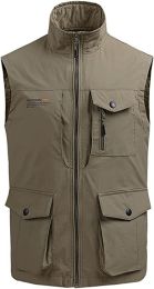 Men's Multi-pocket Casual Quick Dry Vest Photography Fishing Outdoor Vest (size: KHAKI-3XL)