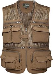 Mens Waistcoat Summer Outdoor Casual Fishing Safari Hiking Vest with Multi-Pocket (size: XXL)