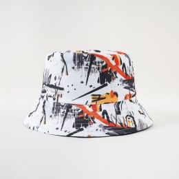 New sunshade hat men and women small mushroom butterfly leisure outdoor sunshade sun hat fisherman hat (Color: White - Graffiti)