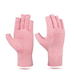 1pair Compression Arthritis Gloves Pain Relief Gloves ( Buy A Size Up ) (Color: Pink)