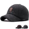 Winter Ears Protected Men Woolen Baseball Cap Women Solid Snapback Label Stick Sunhat Outdoor Hip Hop Baseball Hats Casquette